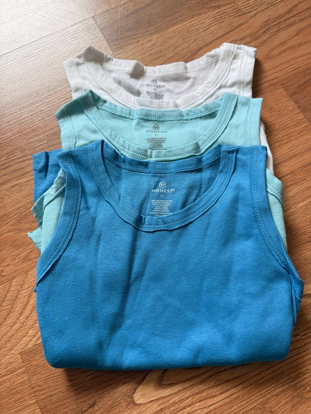 Honest Company Kids Solid Organic Cotton Tank Tops Blue Aqua White 3 Pack NWT